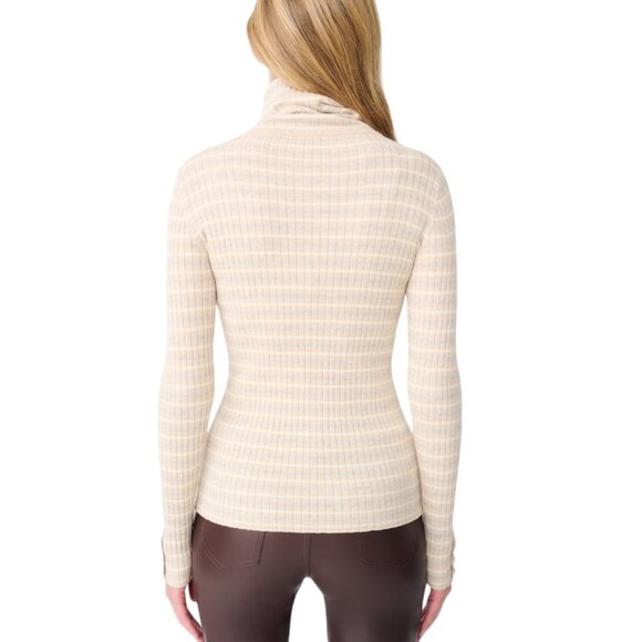 J.McLaughlin Women Striped Arlette Turtleneck M Oatmeal Cotton Modal Stretch NWT - Picture 2 of 8